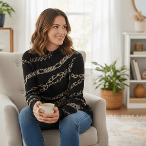 Chico's Gold‎ Chain Link Print Sweater, Size 12